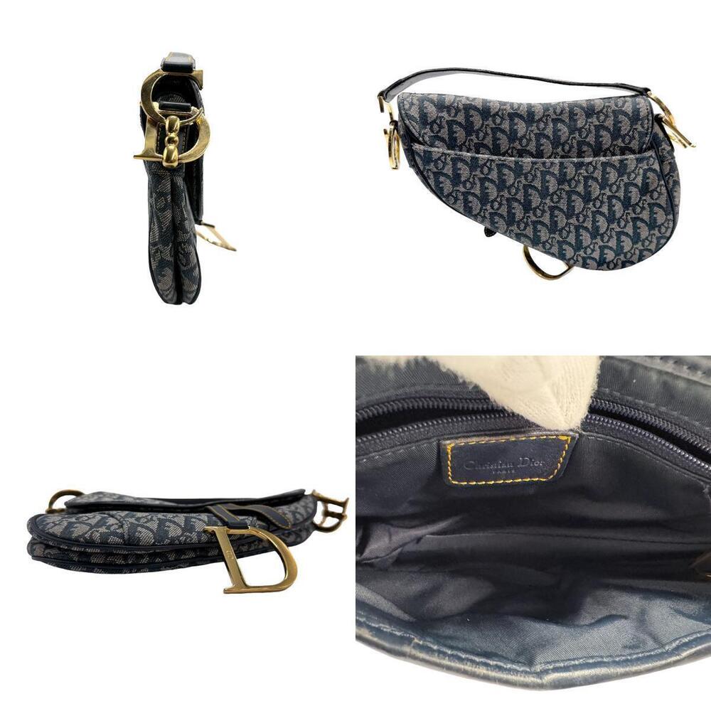 Dior Blue Navy Christian handbag oblique saddle canvas bag Blue